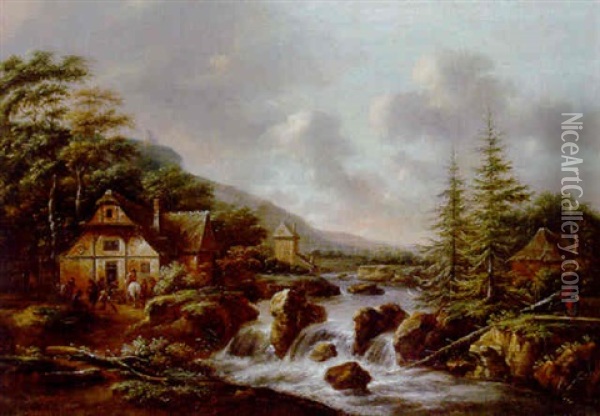 A River Landscape With Peasants At An Inn Oil Painting - Nicolaes Molenaer