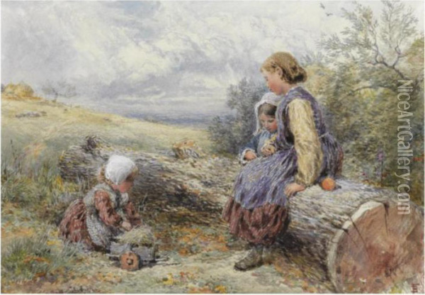 The Woodcutter's Children Oil Painting - Myles Birket Foster