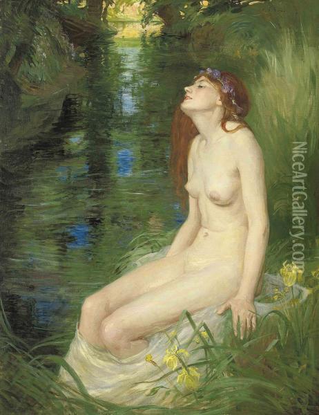 A Nymph Beside A Pool Oil Painting - Reginald Grenville Eves