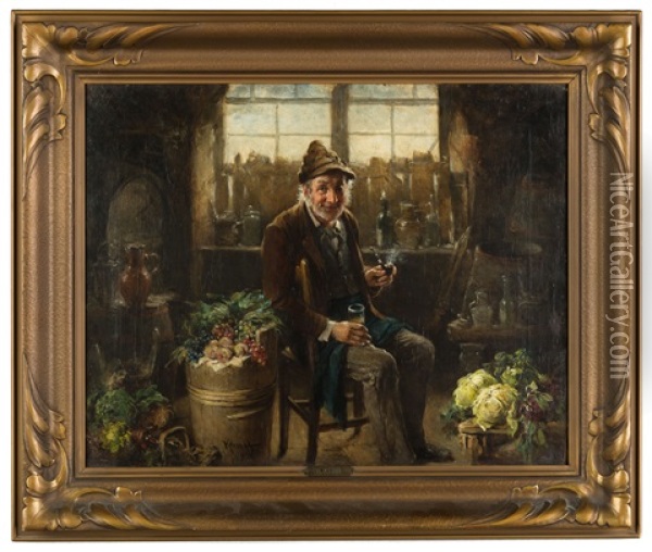 Gentleman Smoking Pipe Oil Painting - Hermann Kern