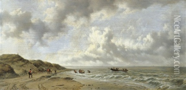 L'halage De La Barque Oil Painting - Remigius Adrianus van Haanen