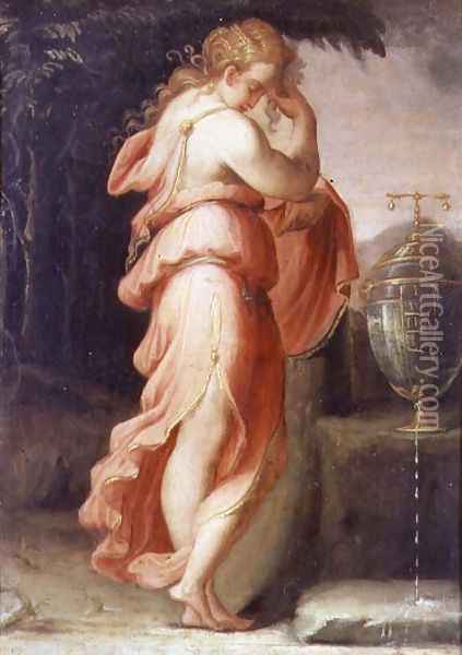 Artemisia grieving over Mausolus Oil Painting - Francesco de' Rossi