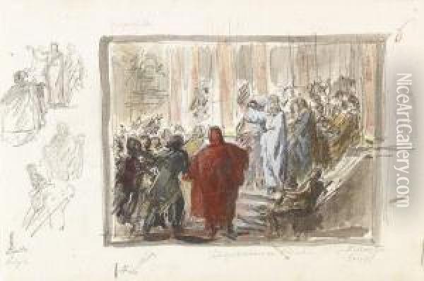Die Ehebrecherin Vor Christus Oil Painting - Cajetan Schweitzer