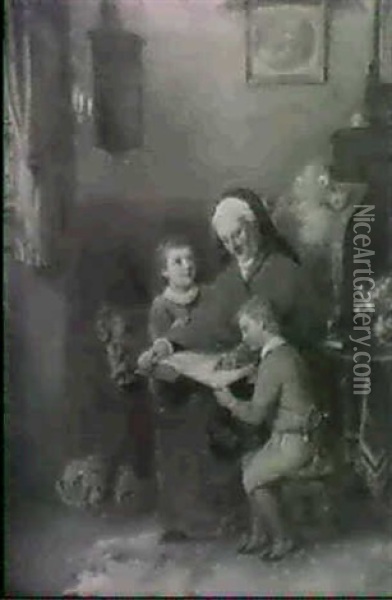 Reading The Family Bible Oil Painting - George Bernard O'Neill