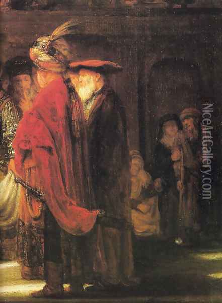 Christ and the Woman Taken in Adultery (detail) Oil Painting - Rembrandt Van Rijn