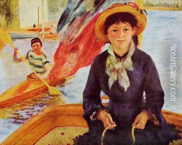 Canoeing Aka Young Girl In A Boat Oil Painting - Pierre Auguste Renoir