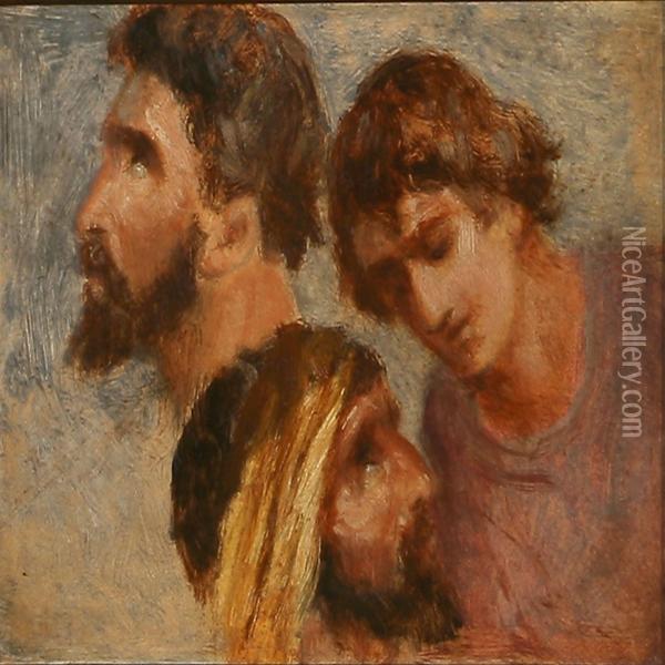 Study Of Three Male Heads Oil Painting - Anker Lund