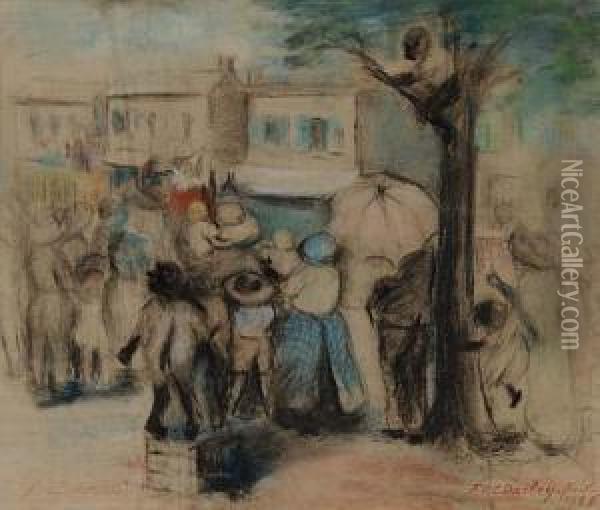 Watching A Parade With A Clown Oil Painting - Felix Octavius Carr Darley