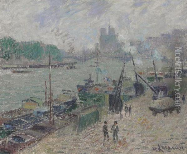 Le Port Henri Iv, Paris Oil Painting - Gustave Loiseau