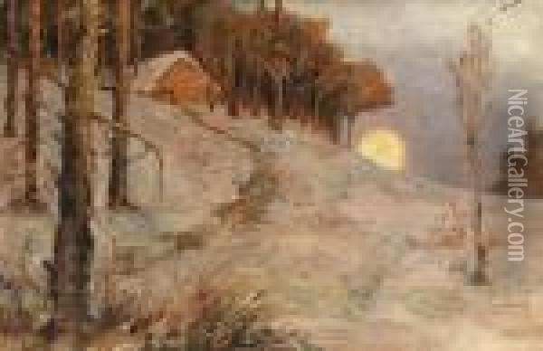 A Winter Woodland In The Evening Sun Oil Painting - Iulii Iul'evich (Julius) Klever