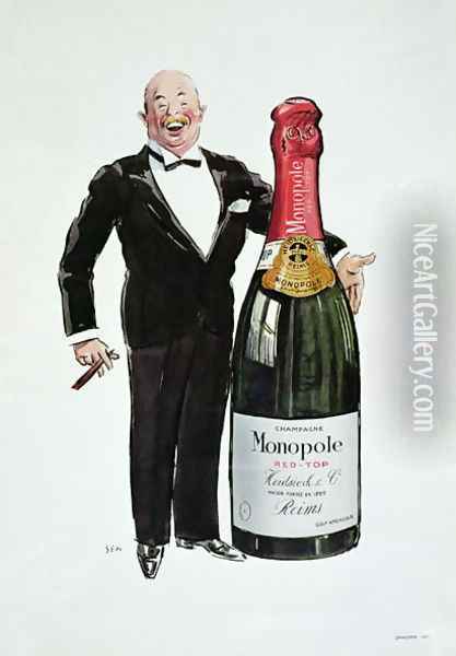 Advertisement for Heidsieck Champagne, c.1910 Oil Painting - Georges Goursat Sem