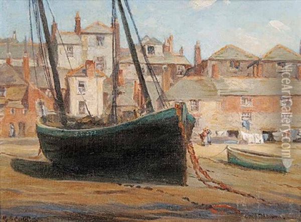 Low Tide, St. Ives Oil Painting - Gertrude E. Spurr Cutts