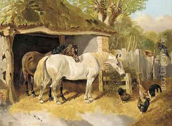 Horses and chickens in a farmyard Oil Painting - John Frederick Jnr Herring
