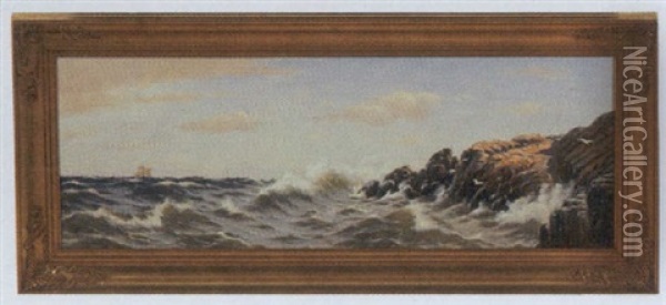 Sejlskibe Pa Havet Naer Klippekyst Oil Painting - Johan Jens Neumann