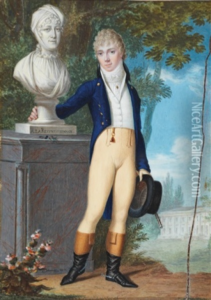 A Portrait Of A Young Gentlemen In A Riding Costume Oil Painting - Carl Hummel