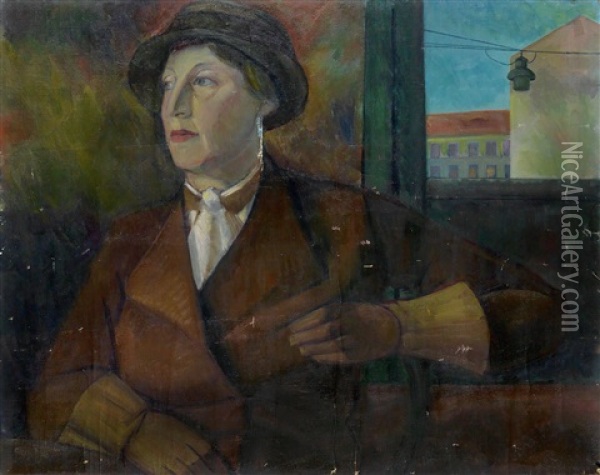 Bildnis Einer Frau Mit Gelben Handschuhen Oil Painting - Maximilian Reinitz