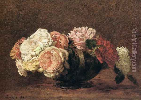 Roses in a Bowl Oil Painting - Ignace Henri Jean Fantin-Latour