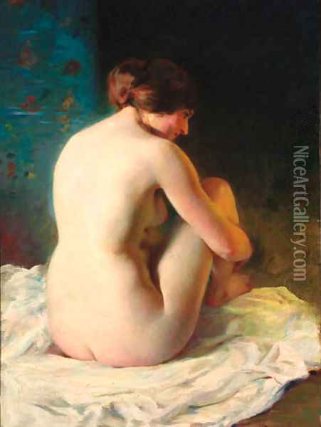 A seated nude Oil Painting - Adrien Louis Demont