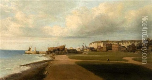Vue Du Port Et La Ville De Dieppe Oil Painting - Edouard Jean Marie Hostein