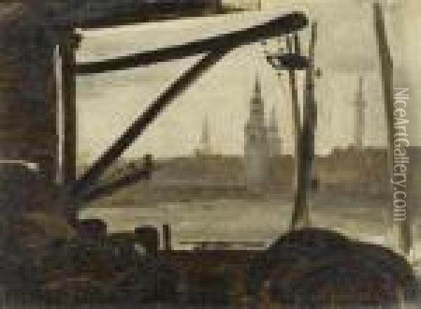 View Of A City From A Harbour Oil Painting - John Constable