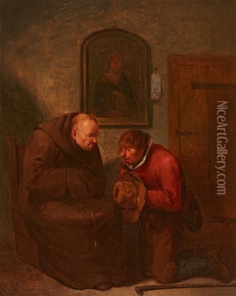 The Confession Oil Painting - Egbert van Heemskerck the Elder