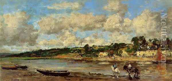 Le Faou, Banks of the River Oil Painting - Eugene Boudin