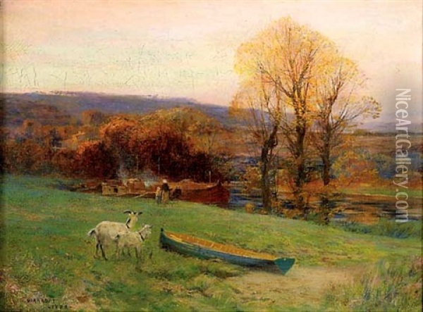 Chevres Pres D'un Canal Oil Painting - Louis Auguste Girardot
