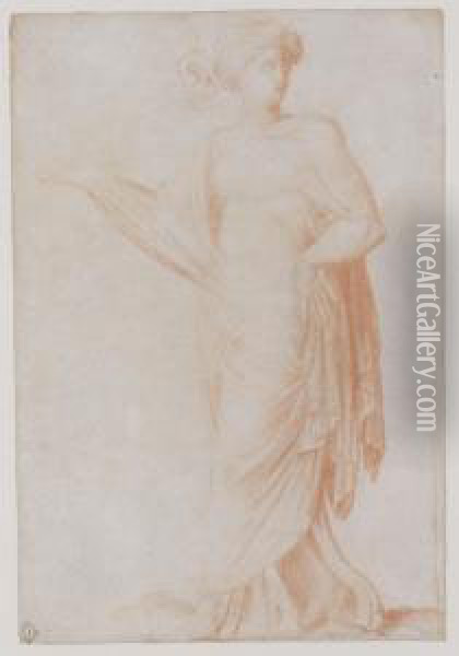 Standing Female Figure In Roman Costume Oil Painting - Rancesco De' Rossi (see Salviati, Cecchino Del)