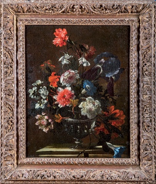 Bouquet De Fleurs Dans Un Vase D'orfevrerie Oil Painting - Jean-Baptiste Monnoyer