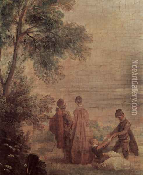 Rendez-vous de chasse (detail 1) Oil Painting - Jean-Antoine Watteau
