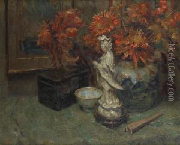 Blanc De Chine Surfond Floral Oil Painting - Ernest Rocher