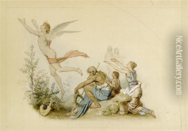 Design For A Fresco With Apollo In Flight Oil Painting - Eduard Julius Fr. Bendemann