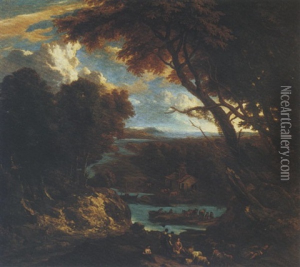 Italianate River Landscape With Figures And Cattle Oil Painting - Cornelis Huysmans