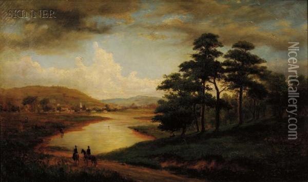 Riders Along The River Bank Oil Painting - Sylvester Phelps Hodgson