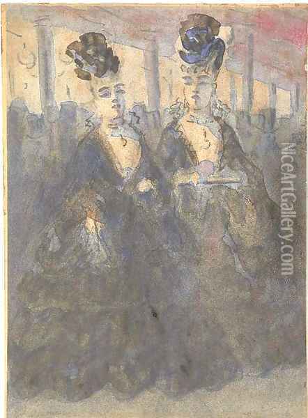 Two Lorettes at the theatre Oil Painting - Constantin Guys