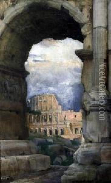 Colleseum Viewed Through An Archway Oil Painting - Marianne H. Robilliard