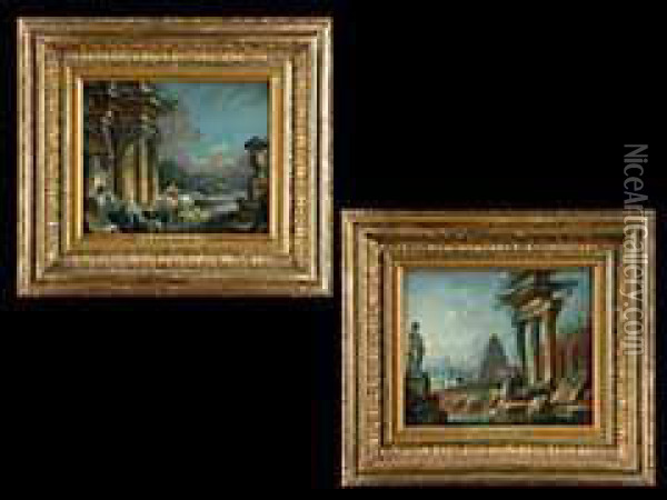 Paar Kleine Ruinenlandschaften Oil Painting - Pierre-Antoine Demachy