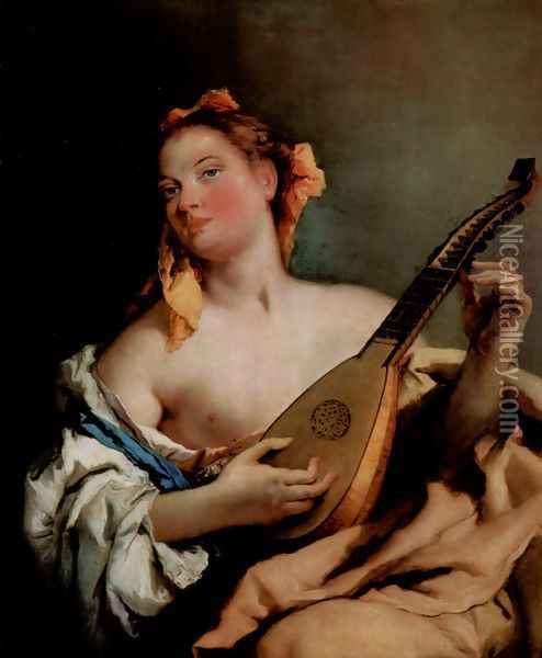 Young singer with a mandolin Oil Painting - Giovanni Battista Tiepolo