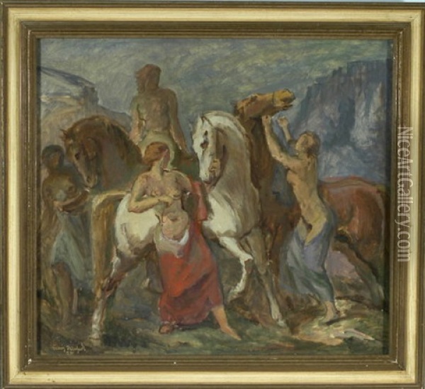 Mythologische Szene Mit Frauen Und Pferden Oil Painting - Franz Reinhardt the Elder