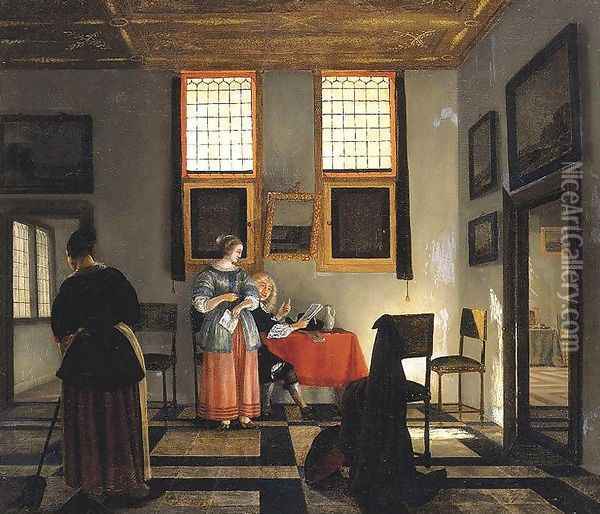 Interior with Seated Figures Oil Painting - Pieter Janssens Elinga