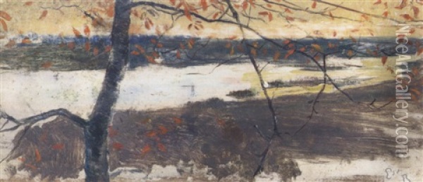 Herbstliche Flusslandschaft Oil Painting - Ernest Bieler