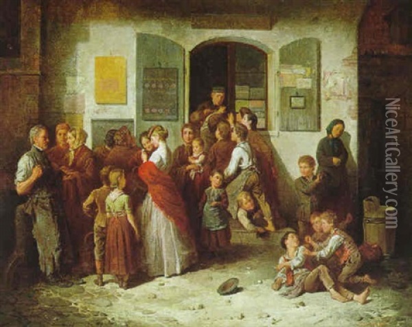 Vor Der Lottostelle Oil Painting - Friedrich Ritter von Malheim Friedlaender