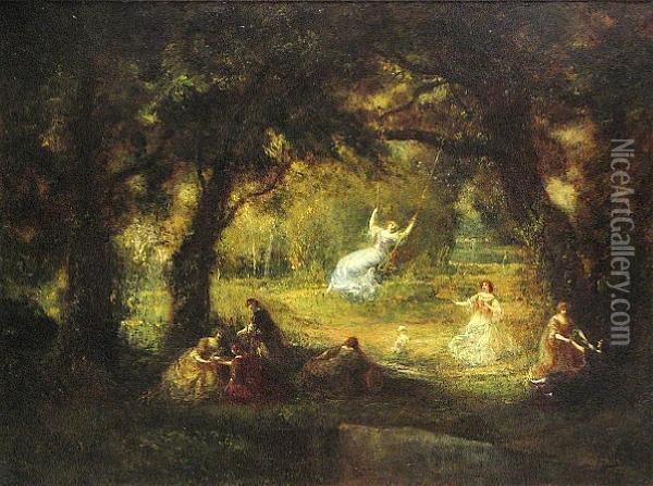 An Idyllic Landscape With Elegant Ladies Inthe Woods Oil Painting - Francois Maury