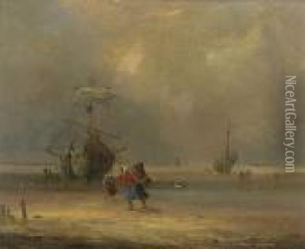 Pecheurs Et Bateaux Sur La Greve Oil Painting - William Joseph Shayer
