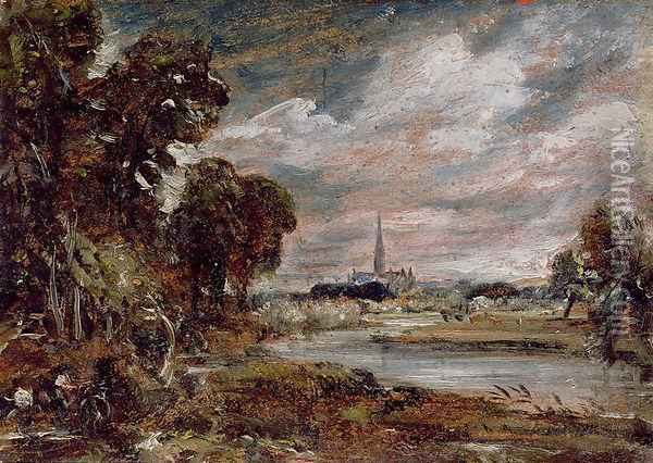 Salisbury Cathedral: from the meadows Oil Painting - John Constable