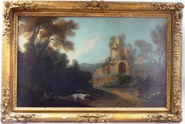Chiens De Chasse Dans Les Ruines Oil Painting - Claude Francois Desportes