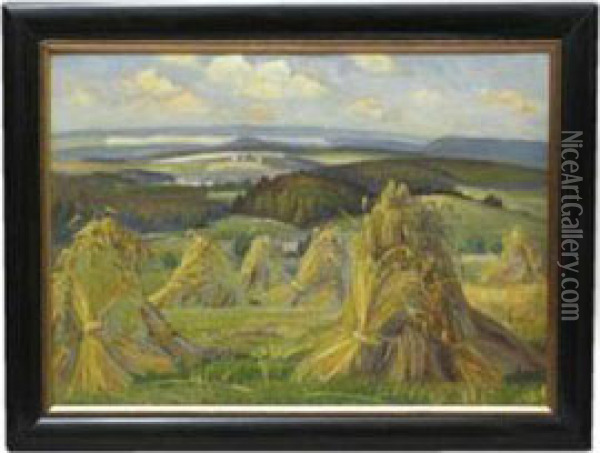 Heugarben In Weiter Landschaft Oil Painting - Albin Schlehahn