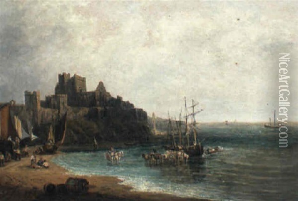 A Scottish Port Oil Painting - Samuel Bough