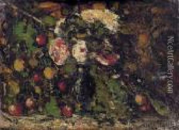 Stillleben Mit Roten Beeren. Oil Painting - Adolphe Joseph Th. Monticelli