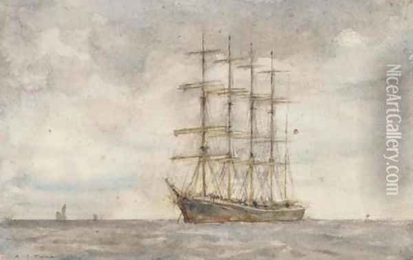 A windjammer lying at anchor 2 Oil Painting - Henry Scott Tuke